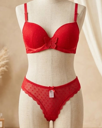 Polka Dot Mesh Paded Bra & Panty Set