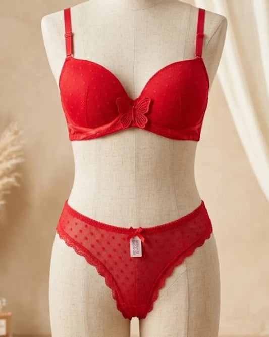 Polka Dot Mesh Paded Bra & Panty Set
