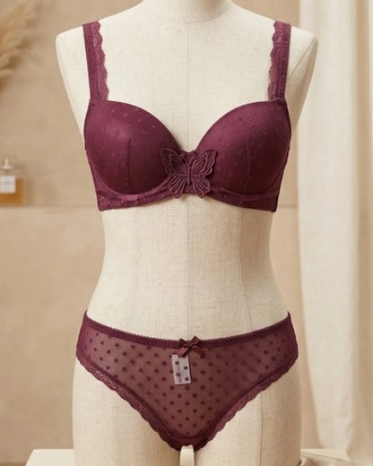 Polka Dot Mesh Paded Bra & Panty Set