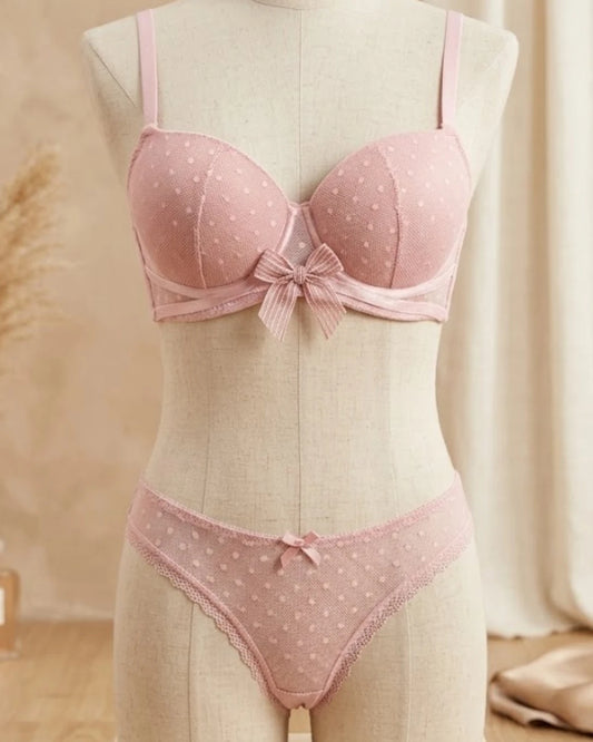 Polka Dot Mesh Paded Bra & Panty Set