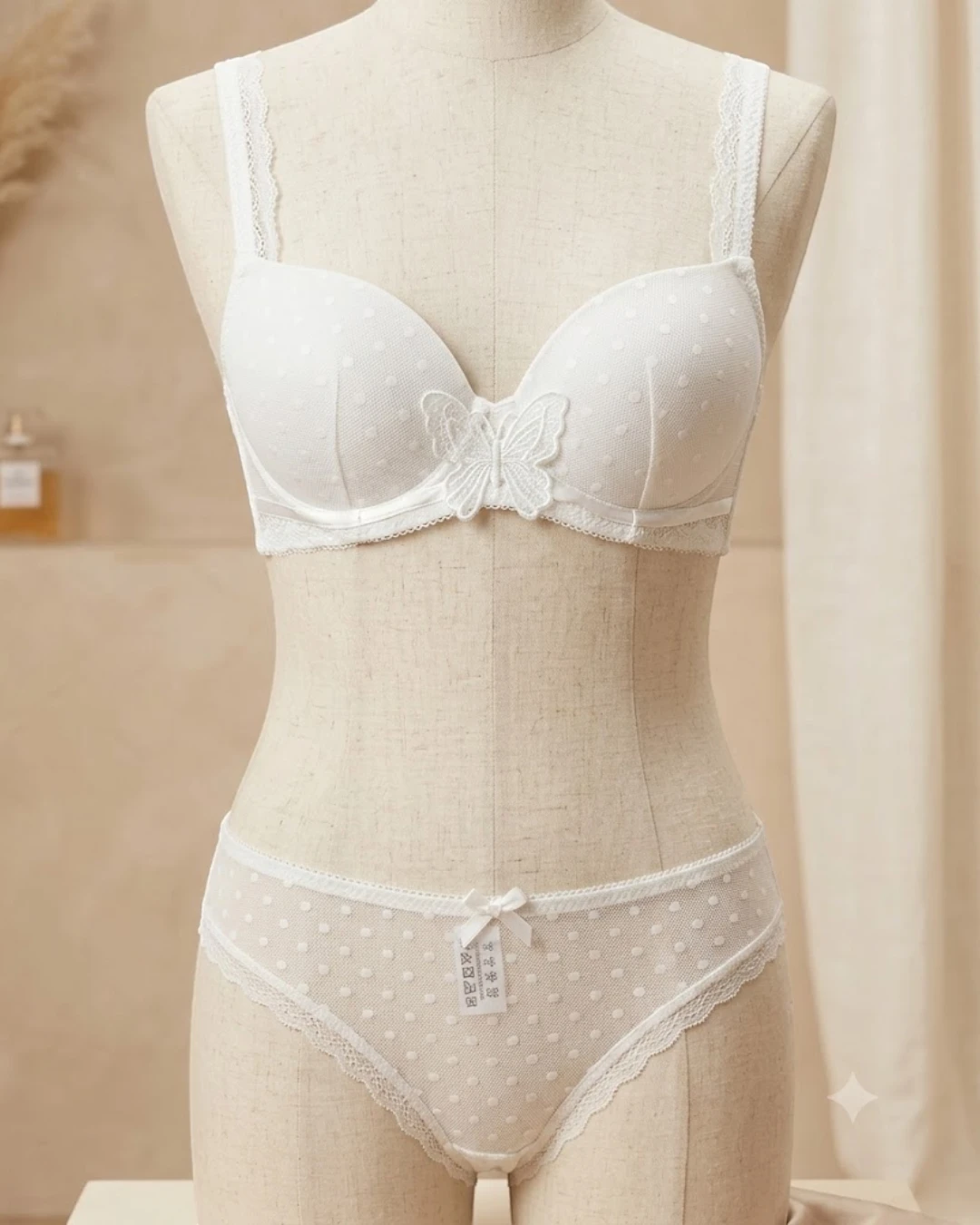 Polka Dot Mesh Paded Bra & Panty Set