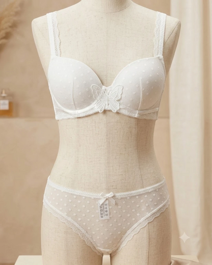 Polka Dot Mesh Paded Bra & Panty Set