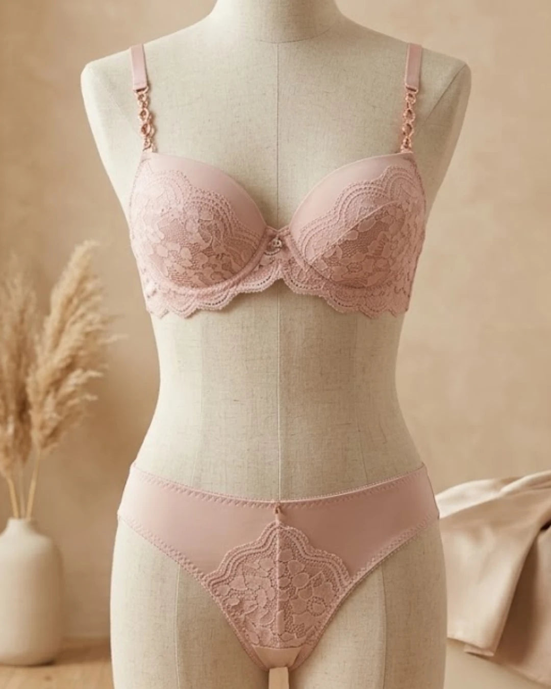 Rose Gold Chain Strap Lace Bra & Panty Set