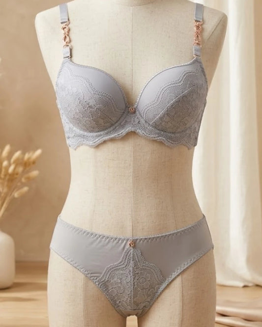 Rose Gold Chain Strap Lace Bra & Panty Set