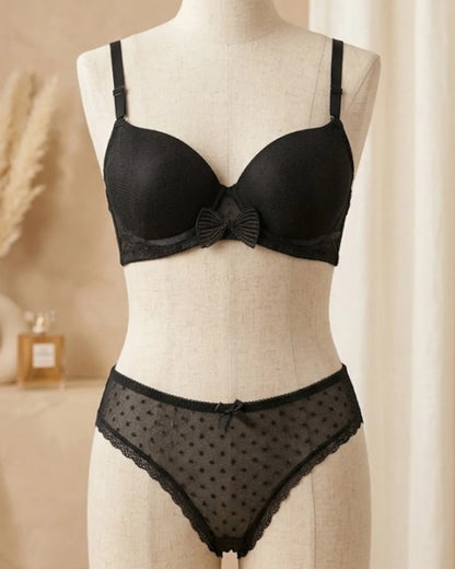 Polka Dot Mesh Paded Bra & Panty Set