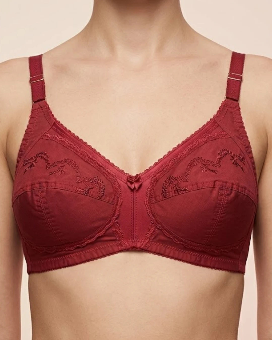 Classic Cotton Bra – Floral Embroidery, Non Padded