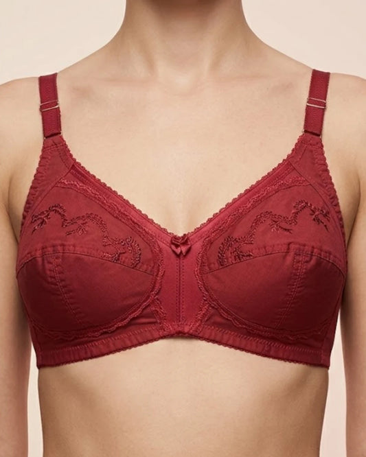 Classic Cotton Bra – Floral Embroidery, Non Padded