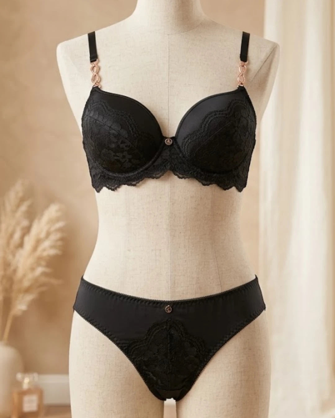 Rose Gold Chain Strap Lace Bra & Panty Set