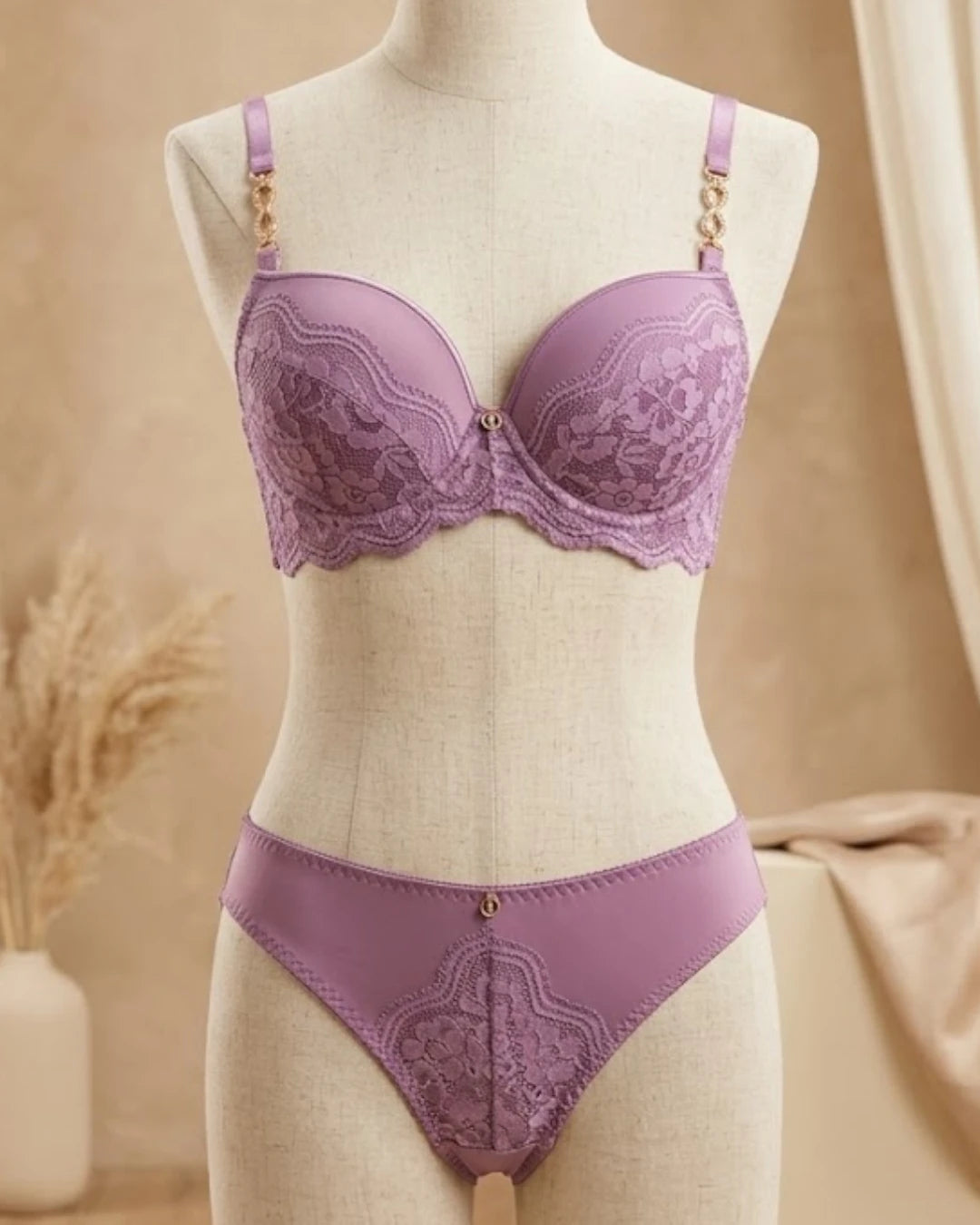 Rose Gold Chain Strap Lace Bra & Panty Set