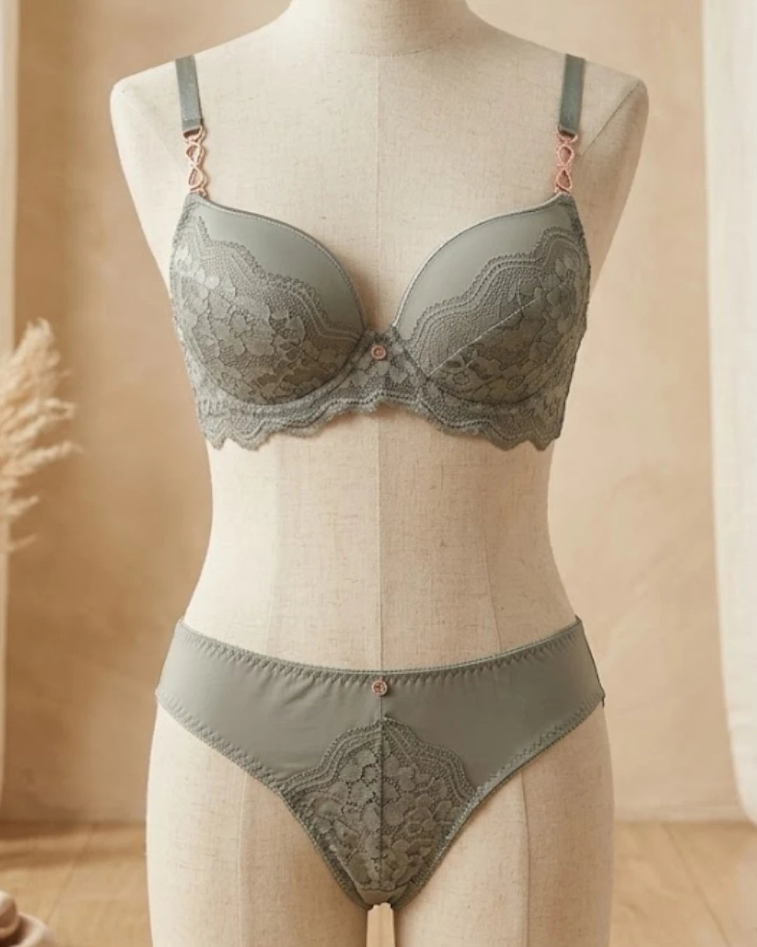 Rose Gold Chain Strap Lace Bra & Panty Set